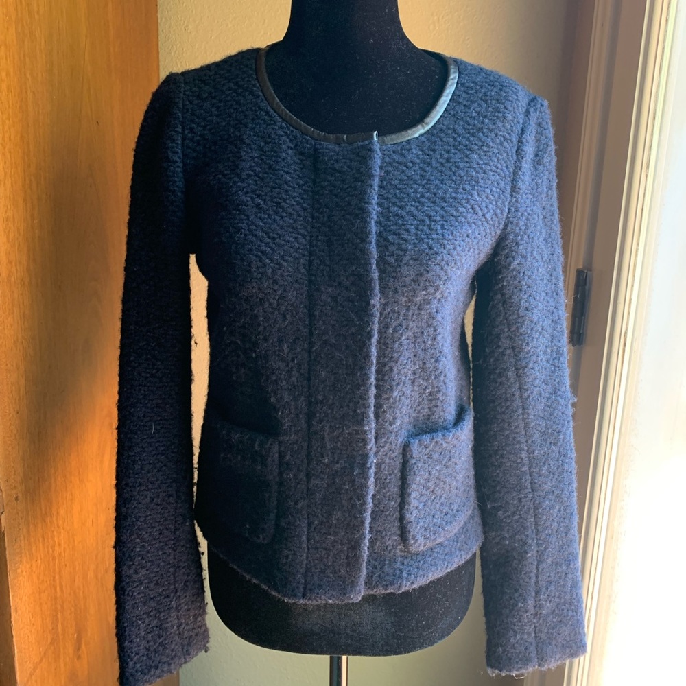 Navy Jacket Trimmed in Black Leather